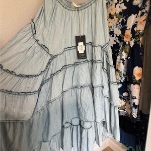 Light Soft Denim Tiered Maxi Skirt